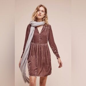 Anthropologie HOLDING HORSES Mauve Velvet Shirt Dress Size S